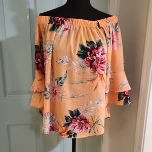 Moa Moa Floral Off-Shoulder Top - Orange/Peach